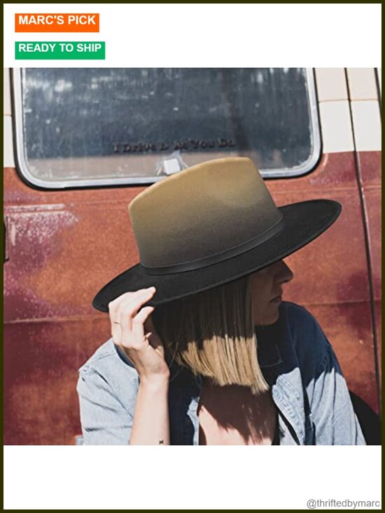 Gradient Color Fedora Wide Brim Felt Hat with Adjustable Strap main image 5